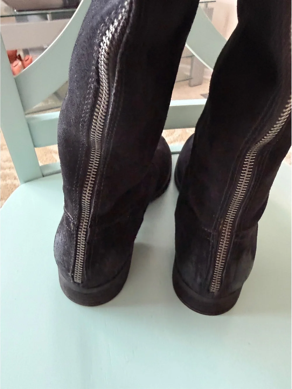 Born Black Suede Knee-High Boots with Back Zipper